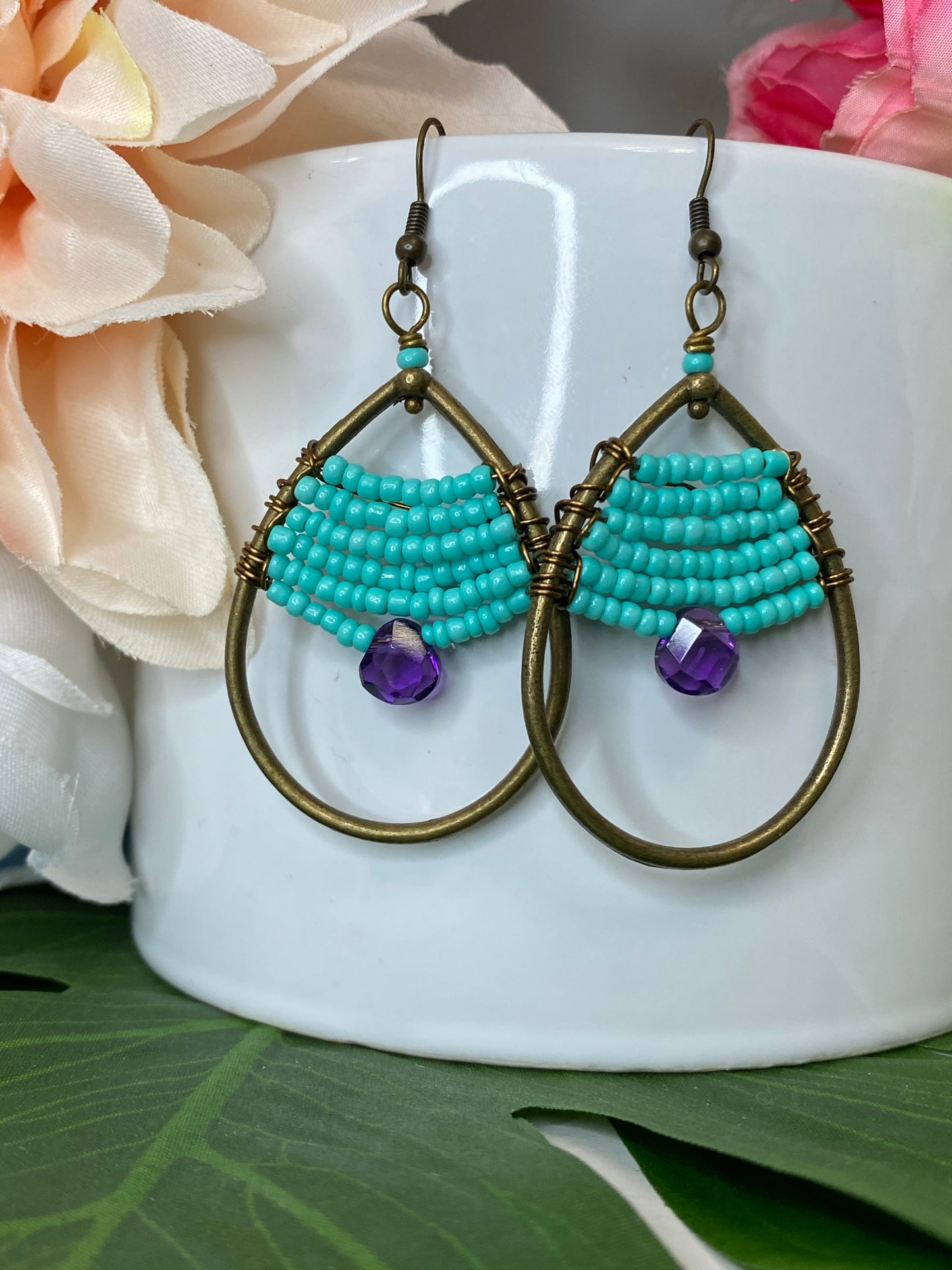 Turquoise & Amethyst Boho Gemstone Earrings