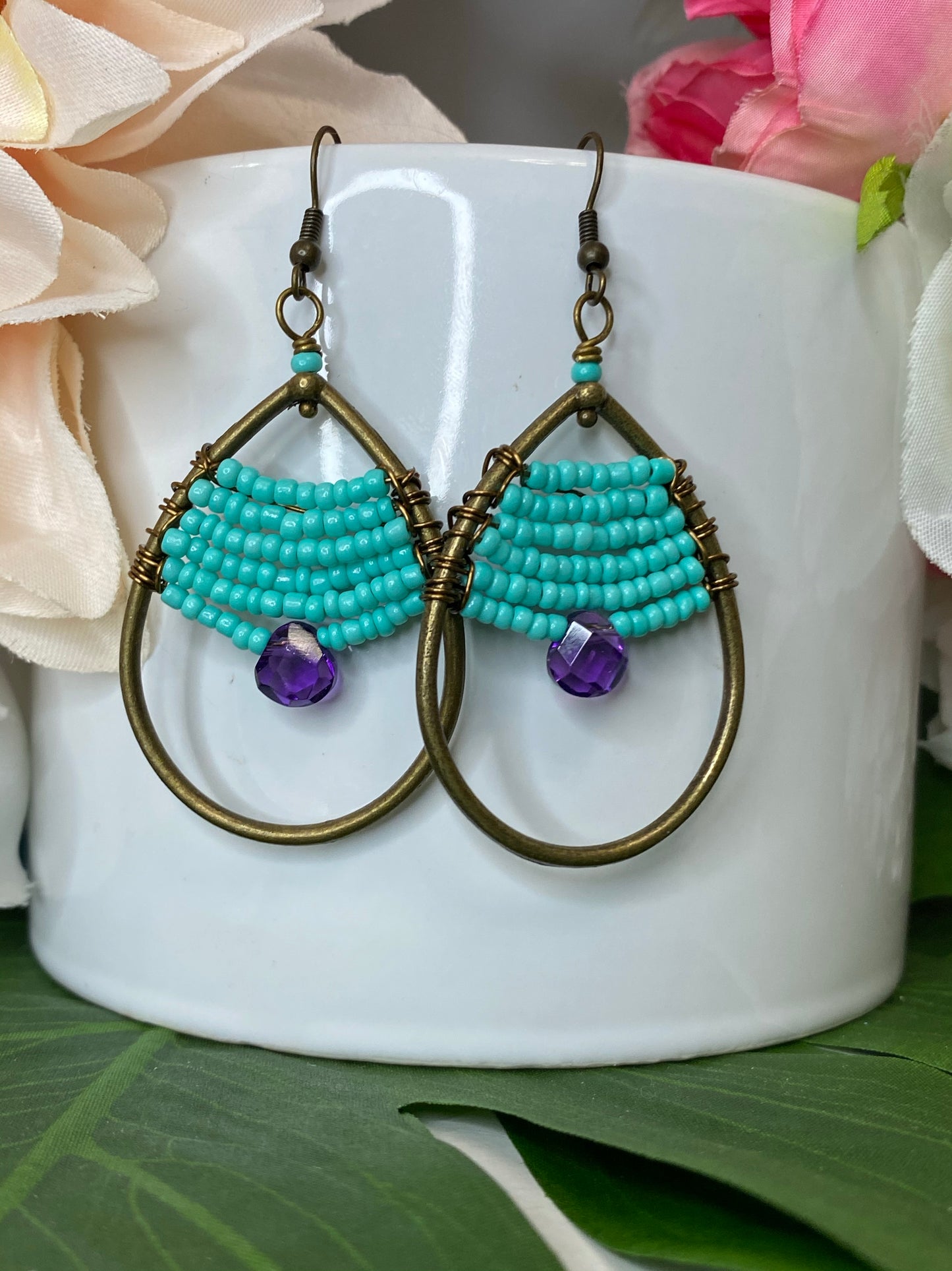 Turquoise & Amethyst Boho Gemstone Earrings